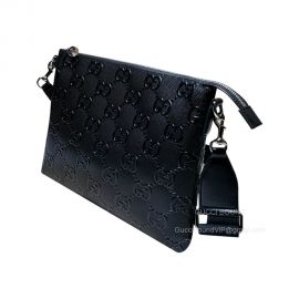 Gucci GG Embossed Medium Messenger Bag in Black GG Embossed Leather 696009