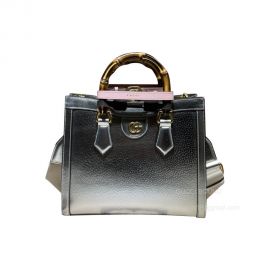 Gucci Diana Small Tote Bag with Bamboo in Silver Leather 702721