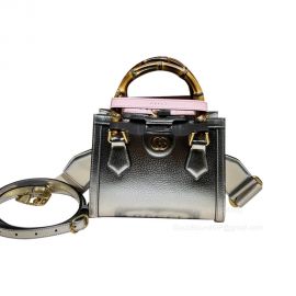 Gucci Diana Mini Tote Bag with Bamboo in Silver Leather 702732