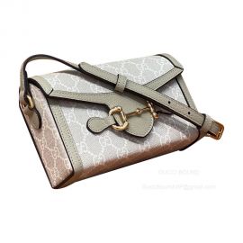 Gucci Horsebit 1955 Mini Shoulder Bag in Beige and White GG Supreme Canvas 699296