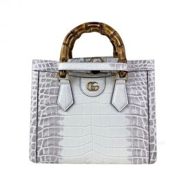 Gucci Diana Small Tote Bag with Bamboo Handle in White Crocodile Embossed Leather 660195