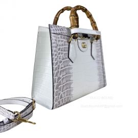 Gucci Diana Small Tote Bag with Bamboo Handle in White Crocodile Embossed Leather 660195
