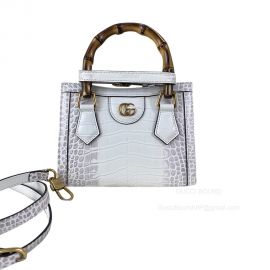 Gucci Diana Mini Tote Bag with Bamboo Handle in White Crocodile Embossed Leather 655661