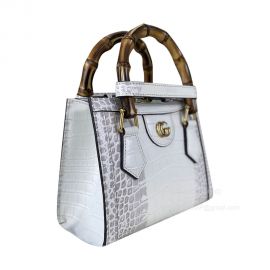 Gucci Diana Mini Tote Bag with Bamboo Handle in White Crocodile Embossed Leather 655661