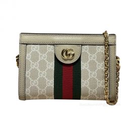 Gucci Ophidia Mini Chain Shoulder Bag in White and Ebony GG Supreme Canvas 602676