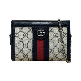 Gucci Ophidia Mini Chain Shoulder Bag in Blue and Ebony GG Supreme Canvas 602676