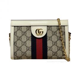 Gucci Ophidia Mini Chain Shoulder Bag in Beige and Ebony GG Supreme Canvas 602676