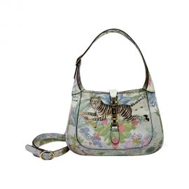 Gucci Tiger Jackie 1961 Small Hobo Shoulder Bag in Tiger and Flower Print Off White Leather 636709