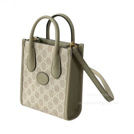 Gucci Mini Tote Shoulder Bag with Interlocking G in Beige and White GG Supreme Canvas 671623