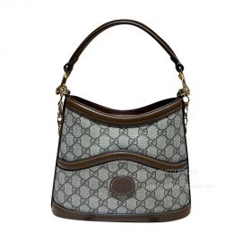 Gucci Large GG Hobo Shoulder Bag with Interlocking G in Beige and Ebony GG Supreme Canvas 696011