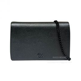 Gucci GG Marmont Chain Wallet Shoulder Bag in Black Leather 497985 black hardware