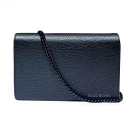 Gucci GG Marmont Chain Wallet Shoulder Bag in Black Leather 497985 black hardware