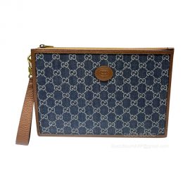 Gucci Zip Wristlet Pouch in Blue GG Denim Canvas 672953