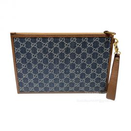 Gucci Zip Wristlet Pouch in Blue GG Denim Canvas 672953