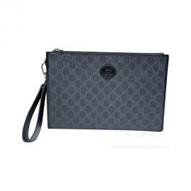 Gucci Zip Wristlet Pouch in Black GG Supreme Canvas 672953