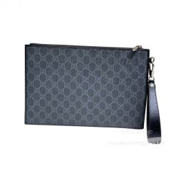 Gucci Zip Wristlet Pouch in Black GG Supreme Canvas 672953