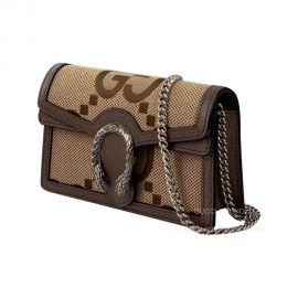 Gucci Dionysus Jumbo GG Super Mini Chain Bag in Camel and Ebony Jumbo GG Canvas 476432