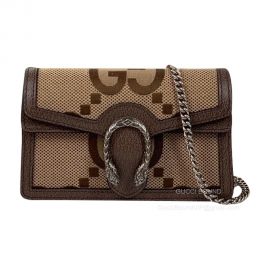 Gucci Dionysus Jumbo GG Super Mini Chain Bag in Camel and Ebony Jumbo GG Canvas 476432