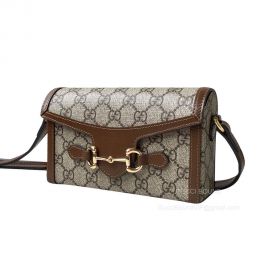 Gucci Horsebit 1955 Mini Bag in Beige and Ebony GG Supreme Canvas 699296