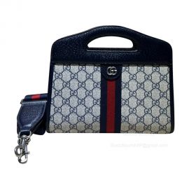 Gucci Ophidia Small Tote Bag with Chain and Web in Beige and Ebony GG Supreme Canvas and Black Leather 693724