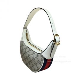 Gucci Ophidia GG Mini Hobo Half Moon Sholder Bag in Beige and Ebony GG Supreme Canvas and White Leather 658551