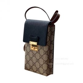 Gucci Padlock Mini Phone Case Crossbody Bag in GG Canvas and Black Leather 658229