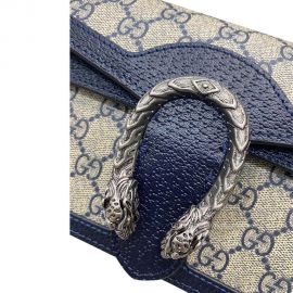 Gucci Shoulder Bag Gucci Dionysus Small GG Chain Bag in Beige and Blue GG Supreme Canvas 499623