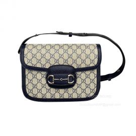 Gucci Shoulder Bag Gucci Horsebit 1955 GG Mini Bag in Beige and Blue GG Supreme Canvas 602204