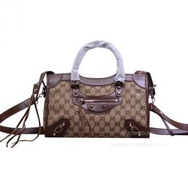 Gucci Tote Bag Gucci x Balenciaga Classic City Bag in Beige GG Supreme and Brown Leather 681690