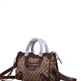 Gucci Tote Bag Gucci x Balenciaga Classic City Bag in Beige GG Supreme and Brown Leather 681690