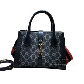 Gucci Tote Bag Gucci Jackie 1961 Medium Shoulder Bag in Black GG Denim Jacquard 685129