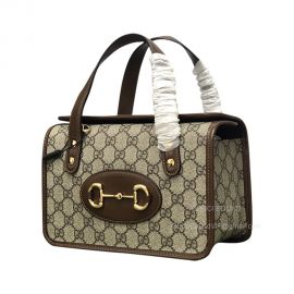 Gucci Top Handle Bag Gucci Horsebit 1955 Mini Bag in Beige and Ebony GG Supreme Canvas 645453