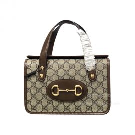 Gucci Top Handle Bag Gucci Horsebit 1955 Mini Bag in Beige and Ebony GG Supreme Canvas 645453