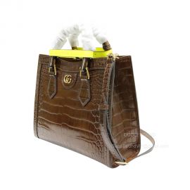 Gucci Tote Bag Gucci Diana Small Shoulder Bag with Bamboo in Brown Crocodile Embossed Calf Leather 660195