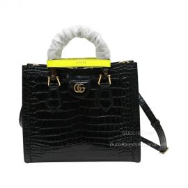 Gucci Tote Bag Gucci Diana Small Shoulder Bag with Bamboo in Black Crocodile Embossed Calf Leather 660195