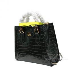 Gucci Tote Bag Gucci Diana Small Shoulder Bag with Bamboo in Black Crocodile Embossed Calf Leather 660195