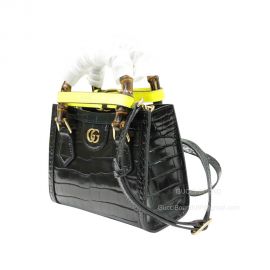 Gucci Tote Bag Gucci Diana Mini Shoulder Bag with Bamboo in Black Crocodile Embossed Calf Leather 655661