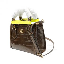 Gucci Tote Bag Gucci Diana Mini Shoulder Bag with Bamboo in Brown Crocodile Embossed Calf Leather 655661