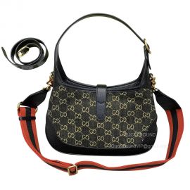 Gucci Shoulder Bag Gucci Jackie 1961 Small Crossbody Hobo Bag in Black and Ivory GG Denim Jacquard and Leather 678843 636706