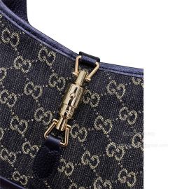 Gucci Shoulder Bag Gucci Jackie 1961 Small Crossbody Hobo Bag in Black and Ivory GG Denim Jacquard and Leather 678843 636706