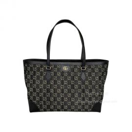 Gucci Tote Bag Gucci Ophidia Medium Shoulder with Web Bag in Black and Ivory GG Denim Jacquard and Leather 631685