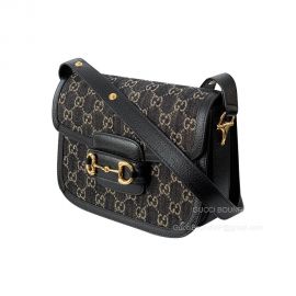 Gucci Shoulder Bag Gucci Horsebit 1955 Crossbody Bag in Black Leather and GG Denim Jacquard 602204