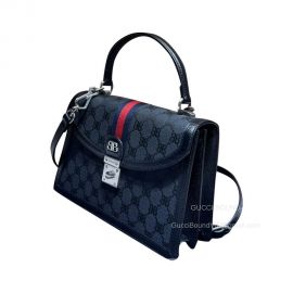 Gucci Top Handle Bag Gucci Hacker Small Handbag Shoulder Bag in Black and Dark Grey Canvas Jacquard 680119
