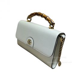 Gucci Shoulder Bag Gucci GG Top Handle Bag with Bamboo in White Calf Leather 675794