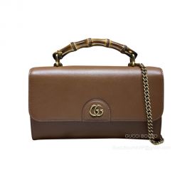 Gucci Shoulder Bag Gucci GG Top Handle Bag with Bamboo in Brown Calf Leather 675794