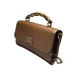 Gucci Shoulder Bag Gucci GG Top Handle Bag with Bamboo in Brown Calf Leather 675794
