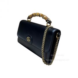 Gucci Shoulder Bag Gucci GG Top Handle Bag with Bamboo in Black Calf Leather 675794