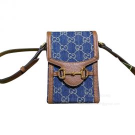 Gucci Crossbody Bag Gucci Horsebit 1955 Mini Bag in Blue and Ivory GG Denim Jacquard 625615