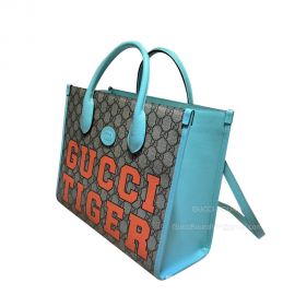 Gucci Tote Bag Gucci Tiger GG Large Shoulder Bag in Beige and Ebony GG Supreme Canvas 659983 Blue