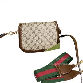 Gucci Shoulder Bag Gucci VIP Horsebit 1955 Mini Crossbody Bag in Beige and Ebony GG Supreme and Brown Leather 658574